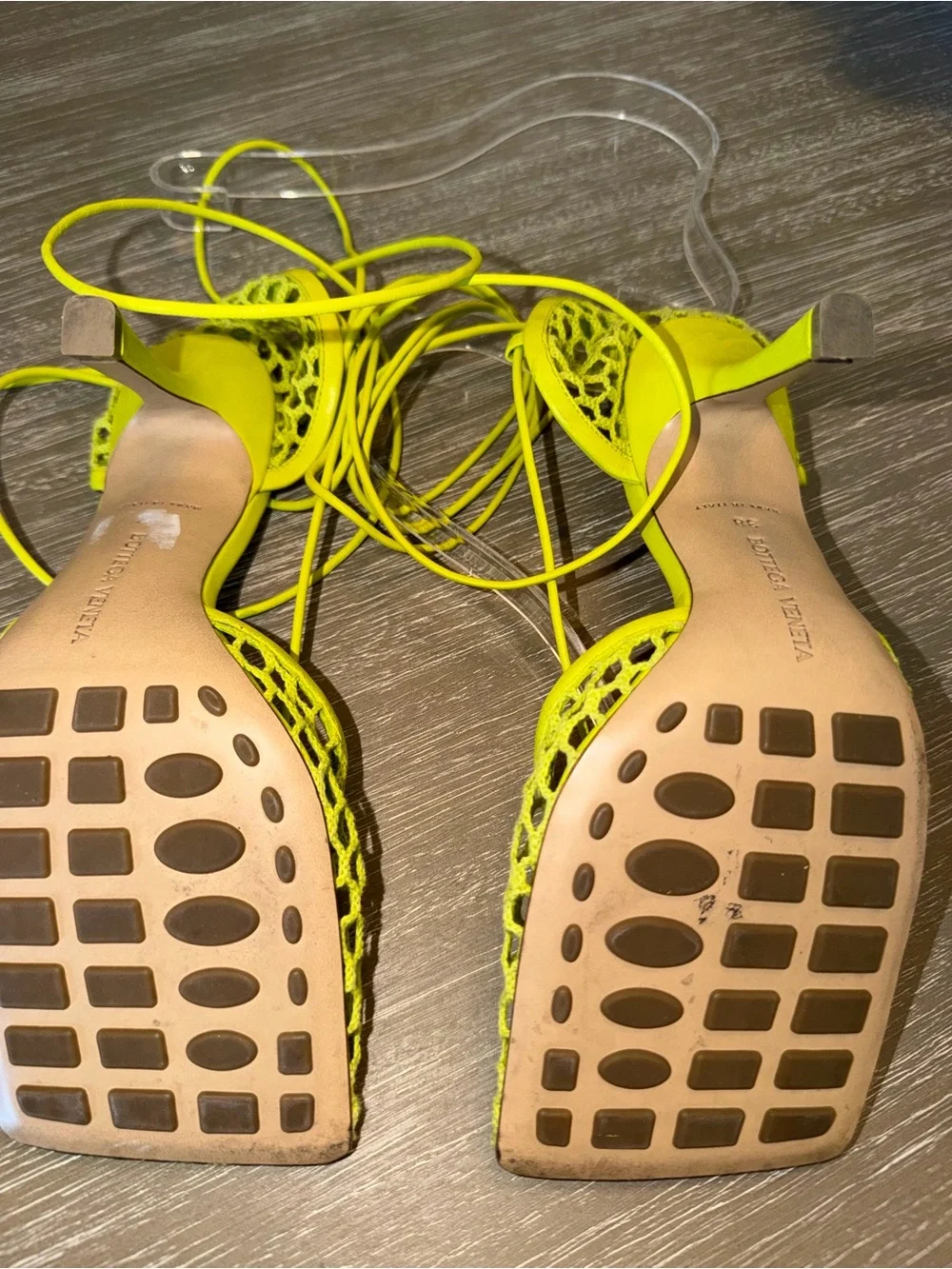 Bottega Veneta Acid Kiwi Lace-Up Mesh Heels